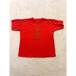 Vintage Darwish Egyptian Hieroglyphics Cotton T Shirt Red Kids XL